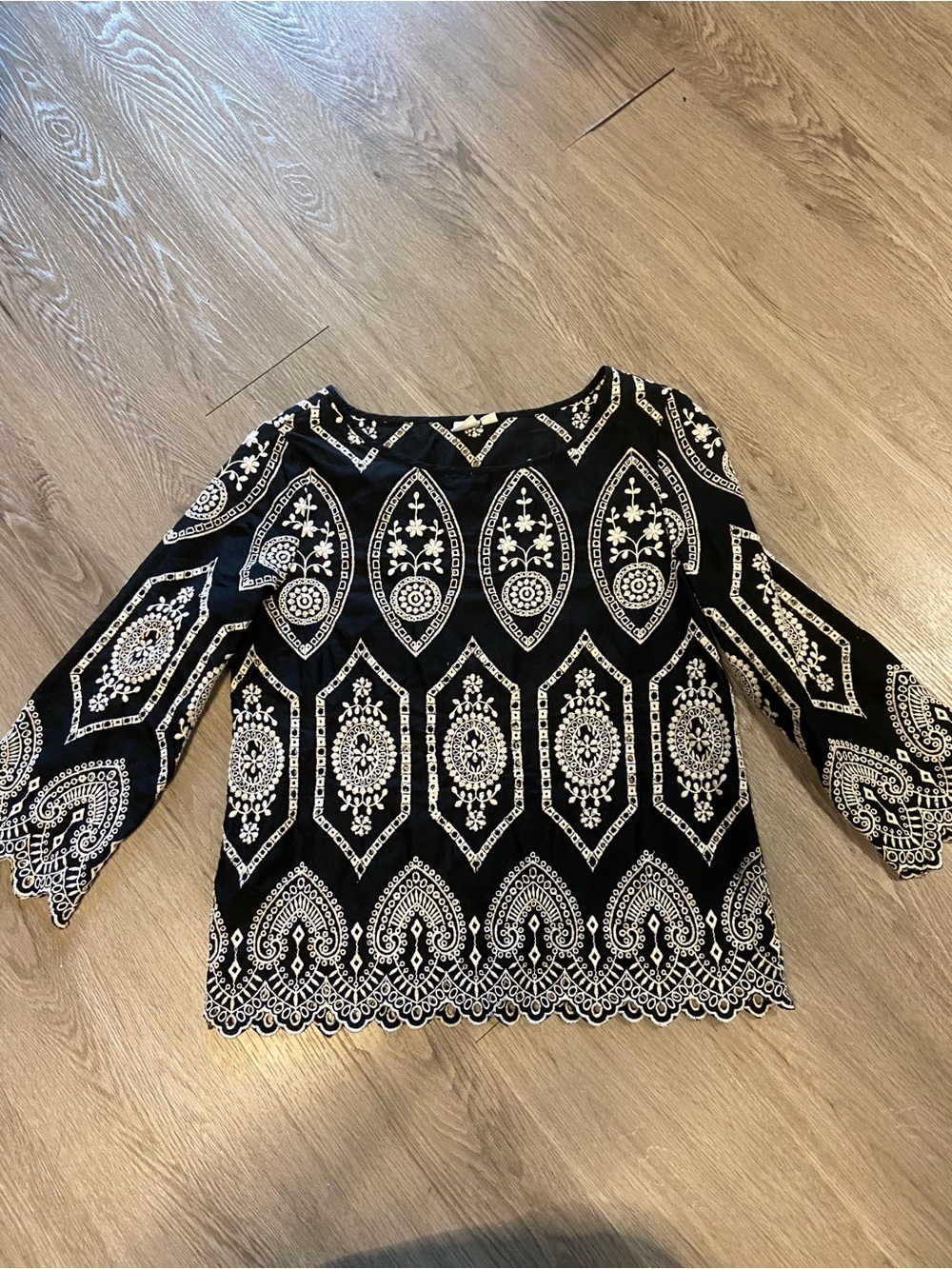 GAP Black Blouse with White Ornate Pattern